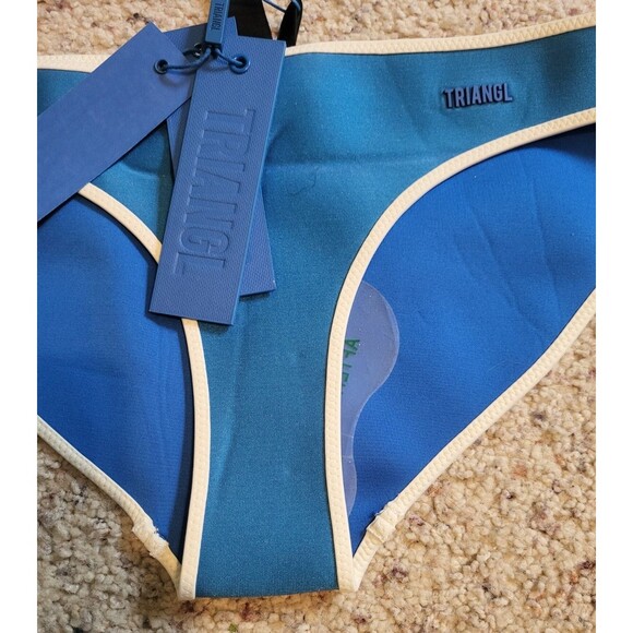 Women’s TRIANGL Retro Blue Neon Orange Neoprene Triangl Bikini Set Size S NWT - Picture 2 of 5